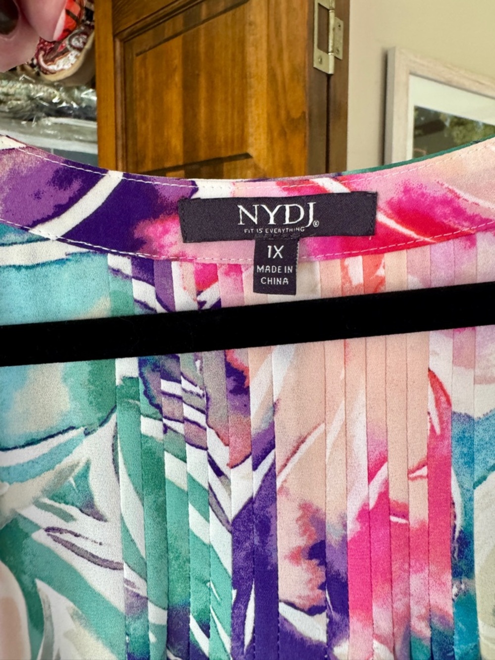 NYDJ Pintuck Floral Blouse with Pink, Coral & Teal Accents - Picture 9 of 13